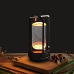 Cordless Rechargeable Table Lamps, Portable Lumisom Crystal Small Lantern Lamp with Touch Control and 3 Color Dimmable, Klarako Crystal Lanter Battery-Powered LED Desk Lamp for Outdoor Indoor (Black)