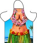 HiHoney Sexy Funny Adult Apron - Bikini Lady Comic Character Apron for Women Party Cosplay Play Costume Adjustable Long Waist Ties Bib Apron for Cooking BBQ Baking Grilling, Fancy Hawaiian Hula Lei