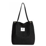 FITDON Corduroy Totes Bag, Shoulder Handbags for Women Girls Big Capacity Shopping Bag with Inner Pocket - Black