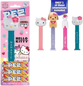 DOUzzle Kosher Pez Candy & Hello Kitty Dispenser + 3 Assorted Fruit Refills (Pack of 1) Gluten Free, Kosher Parve, USA Made