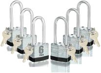 6 Keyed Alike Padlocks with 12 Keys, 40mm Heavy-Duty Padlocks with Same Keys Long Shackle Durable Hardened Steel for Gate Fence Toolbox School Gym