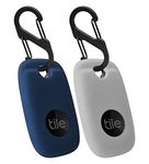 Geiomoo Silicone Case for Tile Pro 2022 Tracker, Soft Flexible Scratch Resistant Cover with Carabiner (2 Pack Navy Blue+Oatmeal)