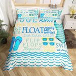 feelingyou Summer Theme Duvet Cover King Size,Flip-flops Comforter Cover with 2 Pillowcase for Teens Adults,Kids Beach Vacation Bedding Set,Ocean Waves Breathable 3 Pieces Decorative Bed Cover