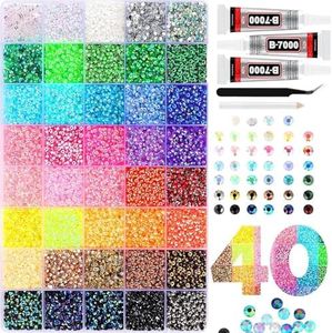 40 Colors Rhinestones for Bedazzling, Bedazzling Tools Kit with Rhinestones - 32000 Pcs 3mm Flatback Gems, Includes B7000 Glue & Full Accessories for DIY Crafts, Nail Art, Shoes and Diamond Art