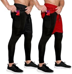 OEBLD Mens 2 Pack 2 in 1 Gym Pants Quick Dry Workout Running Shorts with Compression Pants