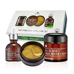 MIZON Multifunction Total Care Set - Snail skincare routine, 24K Gold Snail Eye Patches (30 pairs), All in One Snail Repair Cream (2.53Fl Oz), Snail Repair Intensive Ampoule (1.01Fl Oz)