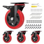 4 Inch Caster Wheels, Casters Set of 4, Heavy Duty Casters with Brake 2200 Lbs, Locking Industrial Swivel Top Plate Casters Wheels for Furniture and Workbench Cart(Two Hardware Kits Include)