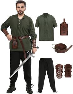 Renaissance Costume men Medieval Costume Men Viking Costume set Halloween mens Renaissance Costume Accessories, Green, Large