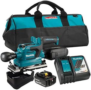 Makita DBO380RT 18V LXT Brushless Cordless 1/3 Sheet Finishing Sander 3-Speed (High/Medium/Low) with Dust Extraction compatibility (5.0Ah) kit