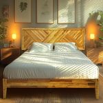 Acacia Sierra King Bed Frame and Headboard Solid Wood Platform Bed, Adjustable Headboard King Bed Frame, Farmhouse Wood Bed Compatible with All Mattress Types, Non-Slip Noise-Free, Early American