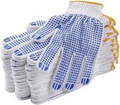 COOHORN 12Pairs Safety Work Gloves Stretchy Cotton Blends Glove for Dry Hand - Men Women Anti-slip Dots Knit Gloves Moist Breathable Gloves for Garage Warehouse Garden BBQ Construction, Large