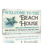 Welcome To The Beach House Tin Sign Vintage Beach House Metal Signs Funny Wall Decor Plaque For Home Bar Beach Pool Deck Porch Patio Outdoor Decoration 8x12 Inch