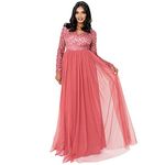 Maya Deluxe Women's Ladies Dress Sleeve for Wedding Guest V Neck High Empire Waist Maxi Long Length Evening Bridesmaid Prom, Fuschia, 20 UK