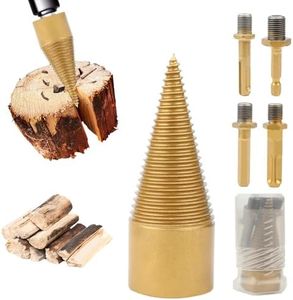 Firewood Drill Bit Set with 4 Handles, Detachable Fire Wood Splitter Drill Bit Tool 42mm / 32mm Cones Wood Log Splitter Drill Bit, Wood Splitting Drill Bit for Electric Drill Machine (32mm)