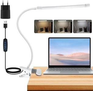 Akynite 8W Flexo Pinza con Cable para Luz Escritorio, 3 Colores y 10 Intensidad, Portátil Luz de Manicura Tatuaje, Flexible Clip Lámpara USB para Pintura Gaming PC, Luz Lectura Cama, Blanco
