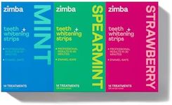 Zimba Teeth Whitening Strips 3-Pack Bundle (Mint, Spearmint, Strawberry) | Vegan Whitening Strip Enamel Safe Teeth Whitening Hydrogen Peroxide Teeth Whitener for Coffee, Wine, Tobacco & Other Stains