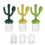 PandaEar 3 Pack Baby Fruit Food Feeder Pacifier, Silicone Feeder Cactus Shape Teething Toy Teether 3 Sizes Silicone Pouches for Babies Toddlers Infants Kids, BPA-Free Food Grade Soft Safe (Green)