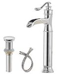 BATHLAVISH Bathroom Vessel Sink Faucet Chrome Waterfall Tall Bathroom Polished Single Handle 1 Hole Lavatory Commercial Vanity Mixer Tap with Pop Up Drain Without Overflow Mixer Tap