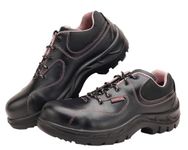 Karam FS100 Black Buff Grain Leather Safety Shoes | Single Density with Fiber Toe | Antistatic, Antislip, Oil & Heat Resistant with Anti Performation Insole | Size-04