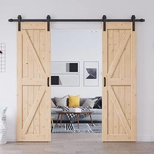 EaseLife 42in x 84in (Double 21in×84in Door) Barn Door with 7FT Sliding Door Hardware & Handle Included,DIY Assemblely,Easy Install,Apply to Interior Rooms & Storage Closet,K-Frame,Natural