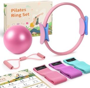 Pilates Ring Equipment Kit at Home, Resistance Bands and Exercise Ball for Women Workout Set, Pilates Rings 14 Inch Yoga Magic Circle Working Out, Pilates Equipment Essentials Kit Accessories