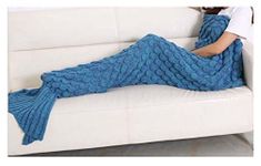 ll L&L® Handmade Mermaid Tail Blanket Crocheted Cocoon Sofa Beach Quilt Rug Knit Lapghan for adult or kids sleeping bag (Adult, Turquoise with Scales)