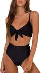 Honlyps Bikini Swimwear Womens High Waisted Two Piece Swimsuit Tie Knot High Cut Bathing Suit for Women, Black, Medium