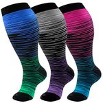 bropite 3 Pairs Plus Size Compression Socks for Women & Men Wide Calf 20-30mmhg Extra Large Knee High Support for Running