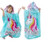 KAKU NANU Kids Poncho Hooded Towels 6-14 Years Old,Exquisite Pattern Beach Swimming Bath Towels with Hood for Boys Girls Children