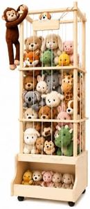Wooden Stuffed Animal Storage with Chest & Lockable Wheels, CPC Certified