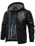 Uusollecy Men's Faux Leather Jacket, Sherpa Lined Zip-Up Motorcycle Jacket, Bomber Jacket With Hood, Black, M