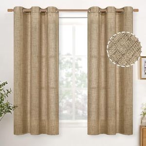 YoungsTex Linen Curtains 48 Inch Length for Short Window Toffee Burlap Textured Drapes with Bronze Grommet Light Filtering for Kitchen Cafe Bathroom Bedroom, 2 Panels, 42 X 48 Inch