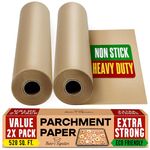 Unbleached Parchment Paper for Baking – 2-Pack 520 Sq.Ft Total - 15 in x 210 ft Baking Paper Roll with Cutter, Non-Stick Brown Parchment for Baking, Cooking, Grilling, Steaming by Baker’s Signature