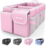 HOTOR Trunk Organizer - Car Organizer, Foldable Trunk organizer for SUVs & Sedans, Car Accessories, Tools, Sundries, 2 Compartments, Pink