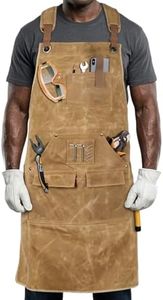 FMLIUY Woodworking Apron for Men, Waterproof Waxed Canvas Welding Apron with 9 Tool Pockets, Poly Cotton Heavy Duty Workshop Aprons for Shop Carpenter Woodworkers Men Gift, Adjustable to S- 3XL, Khaki