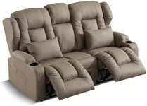 SAMERY RV Loveseat Recliner Sofa, Manual Reclining Loveseat with Console, 2 Seat Recliner Sofa Chair for Living Room RV Theater Love Seat with Cup Holders/Pockets/Pillows