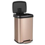 TANGZON 50L/68L Recycling Pedal Bin, Stainless Steel Kitchen Bin with Soft Close Lid, Handle & Non-Slip Base, Fingerprint-Proof Waste Separation Trash Can (50L, with Deodorant Box, Rose Gold)