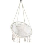 VOUNOT Hanging Chair with Cushion, Macrame Hammock Swing Chair for Bedroom, Balcony, Patio, Garden, Indoor or Outdoor, 265LBS Capacity, Beige