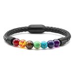 JOVIVI 7 Chakra Beads Bracelet Healing Crystal Stone Energy Beads Balancing for Men Women Leather Cuff Bracelets Stainless Steel Magnetic Buckle