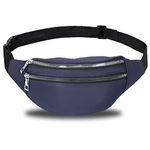 Blue Bum Bag Fashion Waist Pack Bumbag for Women Men Lightweight Fanny Pack with 2 Zip Pockets & Adjustable Strap, Large Belt Bag for Dog Walking Running Hiking Jogging