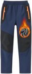 MoFiz Kids Soft Shell Pants Fleece Lined Hiking Pants Boys Winter Snow Skiing Pants Girls Insulated Snowboard Pants Waterproof Rain Pants Navy and Black X-Small