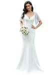 Ever-Pretty Women's Elegant Ruffle Sleeves Mermaid Empire Waist A-Line V Neck Mother of Bride Dresses White 22UK