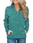 iWoo Sweatshirts for Women Stylish Clothing Casual Pullover Loose Long Sleeve Zip Soft Comfy Jumper Hoodless Large Tops Blue-Green XL