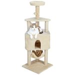 Amazon Basics Cat Tree Natural Sisal Rope with Three Floor Tower Furry Hanging Ball, Light Beige (L)