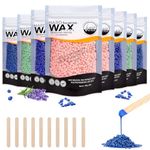 Professional Wax Beads Hair Removal,Wolady 800g Painless Hard Wax Beans,Hot Wax Kit with 10 Applicators and Different Flavor for for Full Body, Face & Bikini Areas