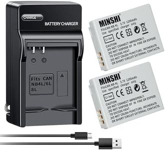 MINSHI NB-4L (2 Pack) + Quick Charger Set Replacement Battery Compatible with Canon IXUS 230 HS Canon IXUS 50 55 60 65 80is 75 Digital 40、Digital 50【3.7V 1200mAh】 High Performance Compatible Battery