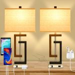 Table Lamp, Lamps for Bedrooms Set of 2, 3 Way Dimmable Beside Lamp, Touch Control Bedroom Lamp, Table Lamps Living Room with Type C+A Ports & AC Outlet, Touch Lamp with Fabric Shade, Bulbs Included