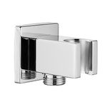 Heyalan Handheld Shower Wand Holder,Connecting Shower Hose and Water Pipe Brass Shower Hand Holder Wall Mount Bracket Supply Elbow,Polished Chrome,Square