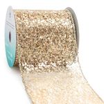 CT CRAFT LLC Sparkling Glitter Mesh Wired Ribbon 4" x 10 Yards Champagne Gold for Christmas Home Decor Bow Gift Wrapping DIY Crafts Wreath