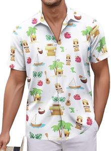 Simmashah Mens Hawaiian Shirt, Short Sleeves Button Down Beach Clothing, Unisex Summer Flamingos Casual Aloha Floral Shirts 2-066 Cartoon Palmtree M